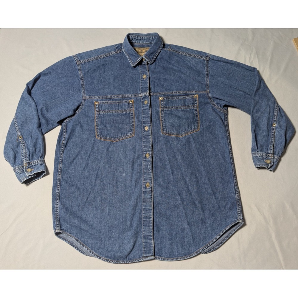 VTG 80s CALVIN KLEIN Weathered American Classic Blue Denim Shirt - Women Medium - Picture 1 of 16
